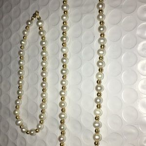 14k and pearl necklace and bracelet set